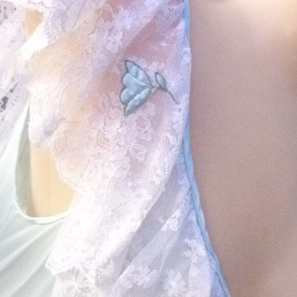 NOS Lucie Ann Original Mint Green White Lace Nylon Nightgown Gown L 104 Full Hem